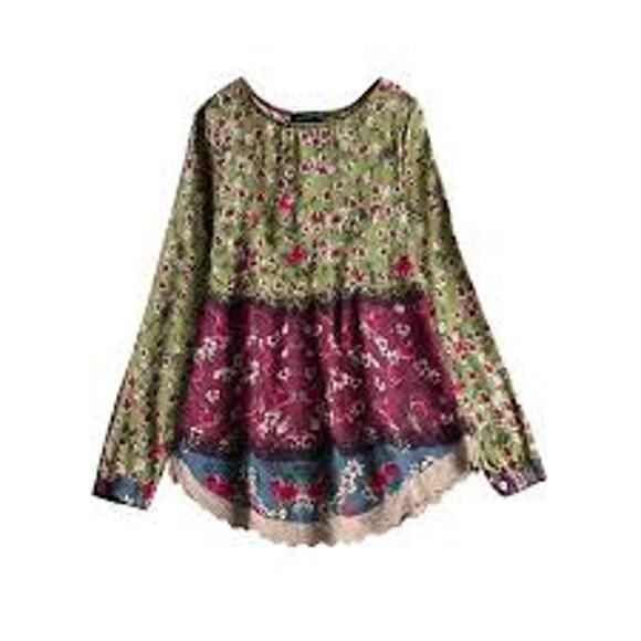 Zanzea Collection Women’s Bohemian Floral Long Sleeve Lace Trim Top Large NWT - Picture 4 of 11